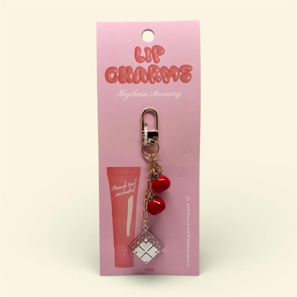 Red Tomato Lipgloss Charm Keychain Gold Hardware Lipgloss Tube Holder Chain NEW